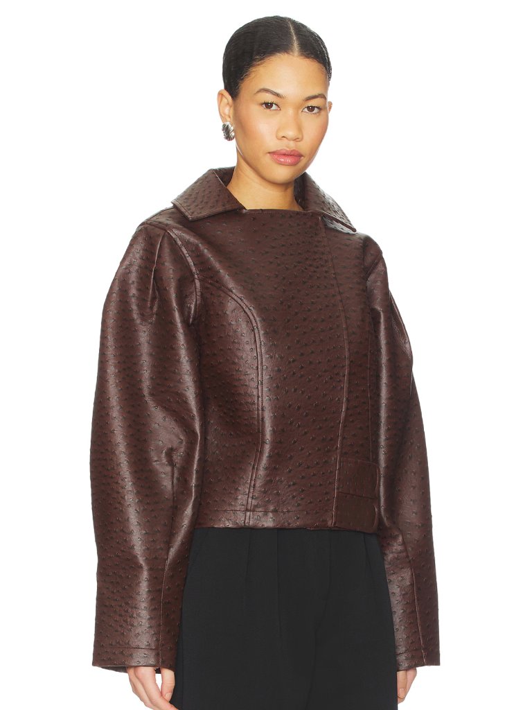 New Yellow The Label Oliver Ostrich Jacket In Mahogany Brown Leather Bomber Coat — image 2 of 8